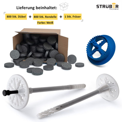STRÜBER WDVS Set - Dämmstoffdübel Ø10x220mm & Grau Rondelle