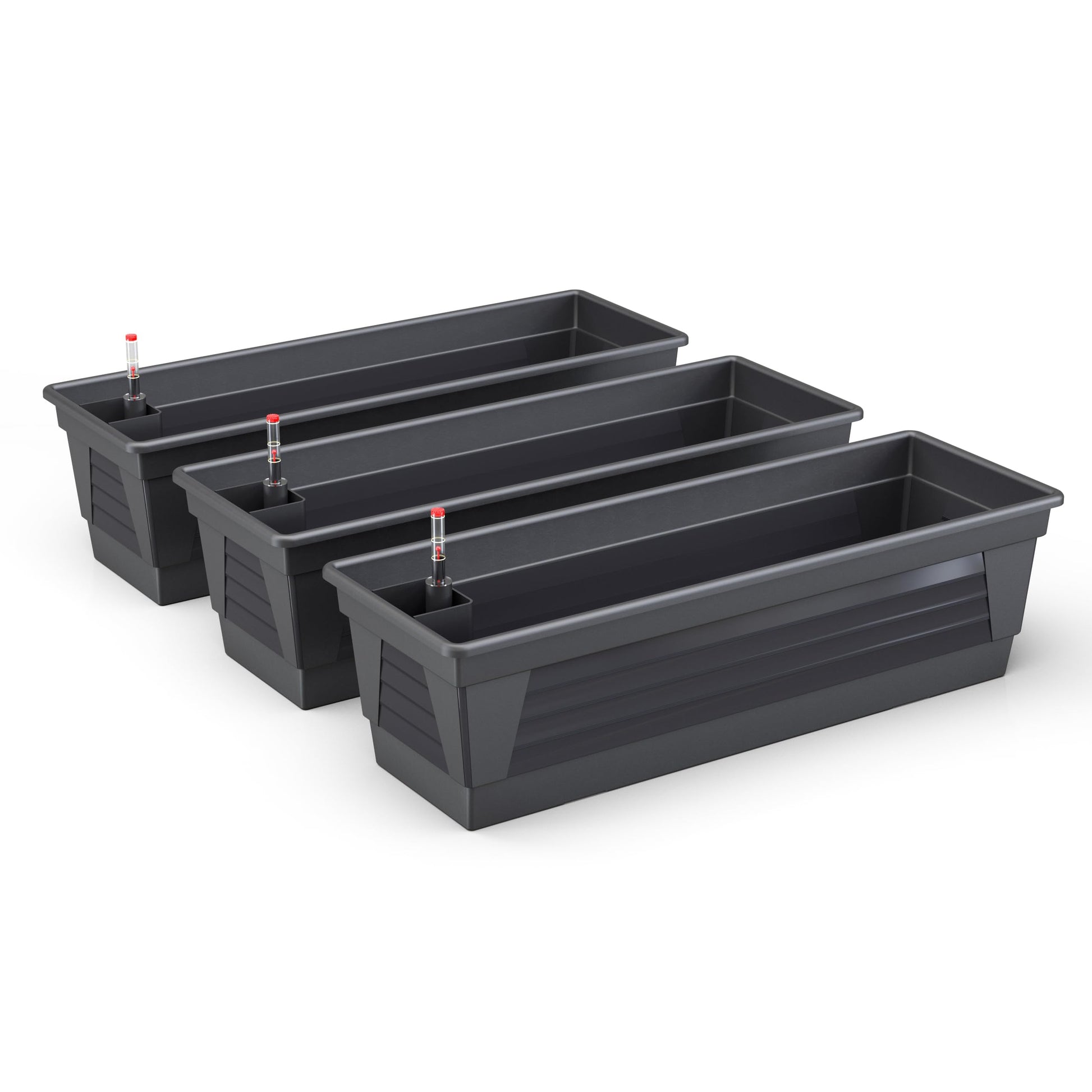 Plastard Blumenkasten Milano 3er Set, 80 cm, Anthrazit, Wasserspeicher