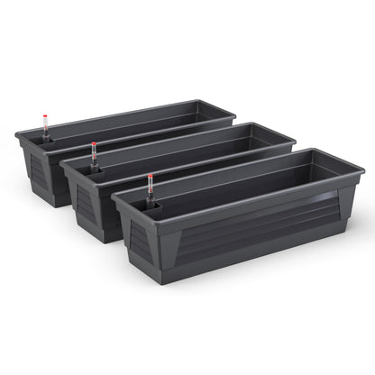 Plastard Blumenkasten Milano 3er Set, 80 cm, Anthrazit, Wasserspeicher