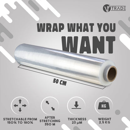 V1 Trade Stretchfolie transparent, 350 m x 50 cm, 6 Rollen