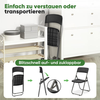 Sekey Klappstuhl 4er Set Gartenstuhl Rattan-Optik - Schwarz