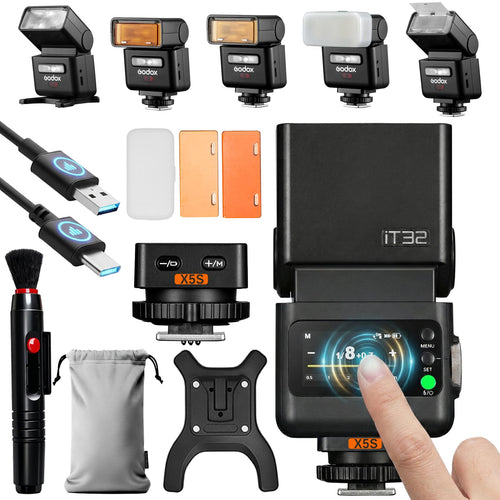 Godox iT32 TTL Mini-Blitzgerät mit X5-S Auslöser für Sony, kompakter Kamerablitz mit Touchscreen
