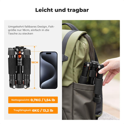 K&F CONCEPT Mini Stativ S225A1+BH-25, Tischstativ mit 360° Kugelkopf