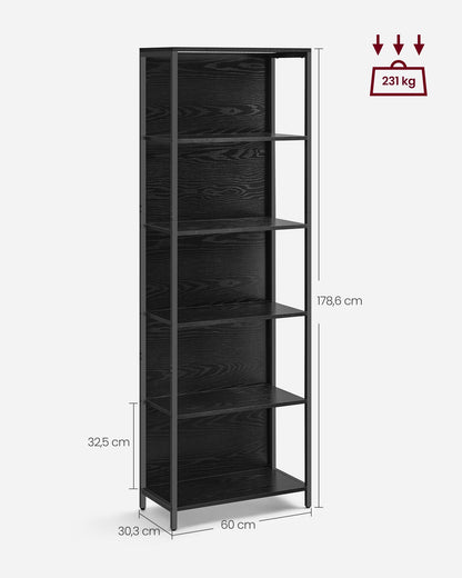 VASAGLE Bücherregal mit LED-Beleuchtung, 6 Ebenen, schwarz