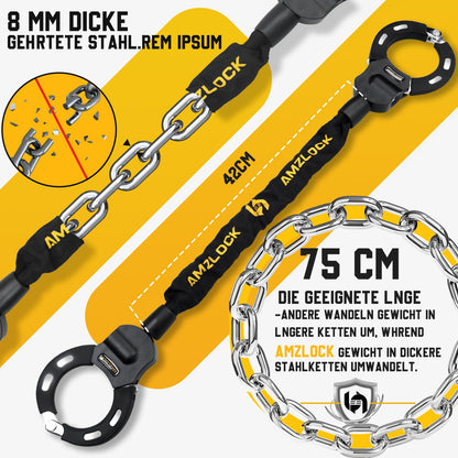 AMZLOCK E-Scooter Schloss 8 mm Kettenschloss mit Handschellenschloss