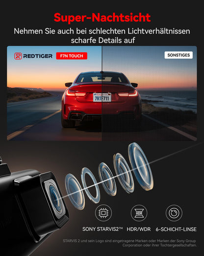 REDTIGER F7N Touch Dashcam 4K Vorne Hinten - GPS WiFi
