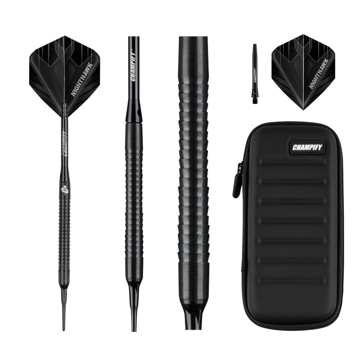 Champify Nighthawk Soft-Darts Set 18g Tungsten mit Darttasche in Schwarz