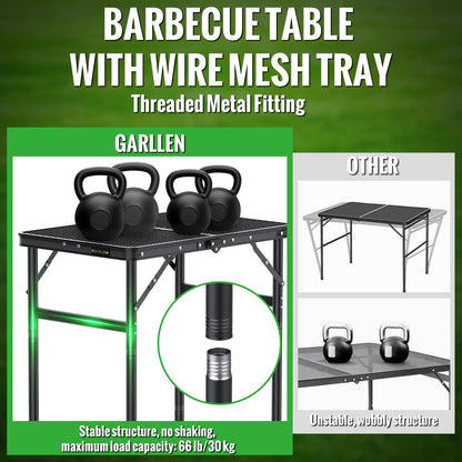 GARLLEN Grilltisch klappbar, Campingtisch 60 x 40 cm, höhenverstellbar