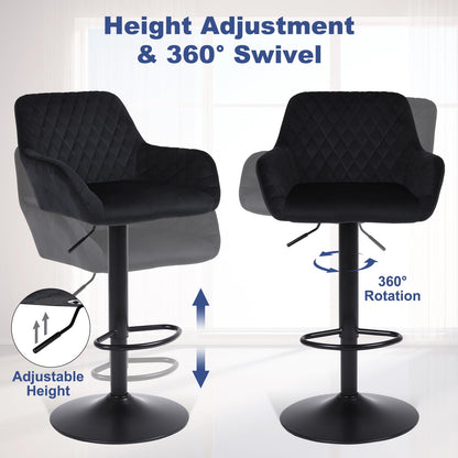 ralex-chair Samt Barhocker - höhenverstellbar drehbar schwarz 2er Set
