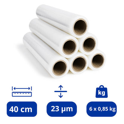 RAGO Stretchfolie transparent, 6 Rollen à 150 m, Handfolie 40 cm