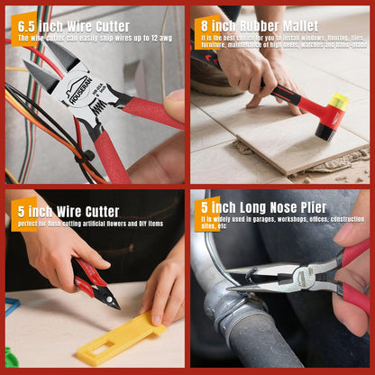 HOUSERAN Zangenset HR-016, 8-teilig mit Gummihammer und Koffer