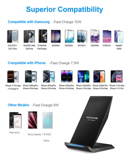NANAMI Wireless Charger, 2-in-1 Ladeständer mit 30W USB-C Ladegerät