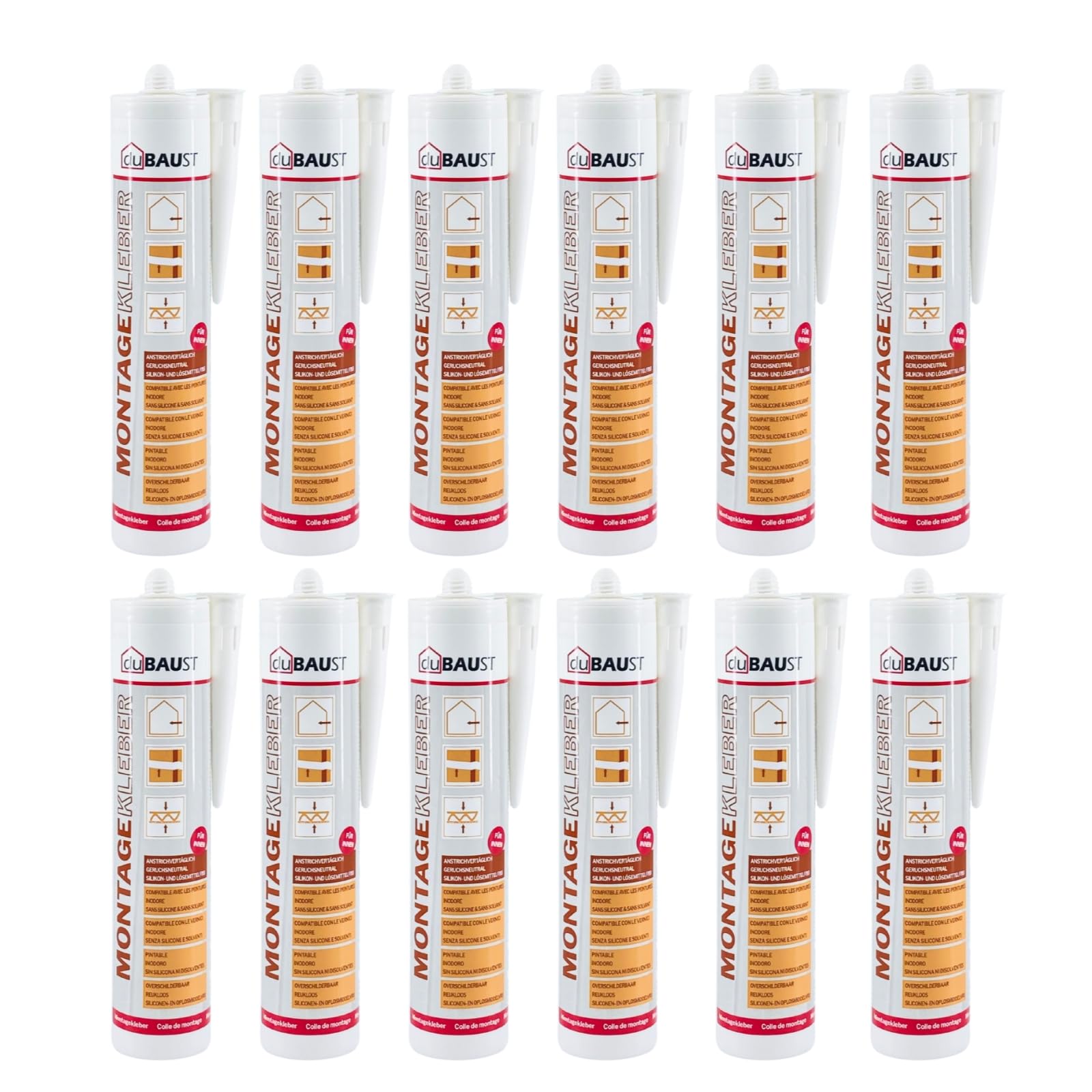 dubaust Montagekleber Universal AMK24, weiss, 12 x 511 g zum Verkleben von Leisten und Styropor