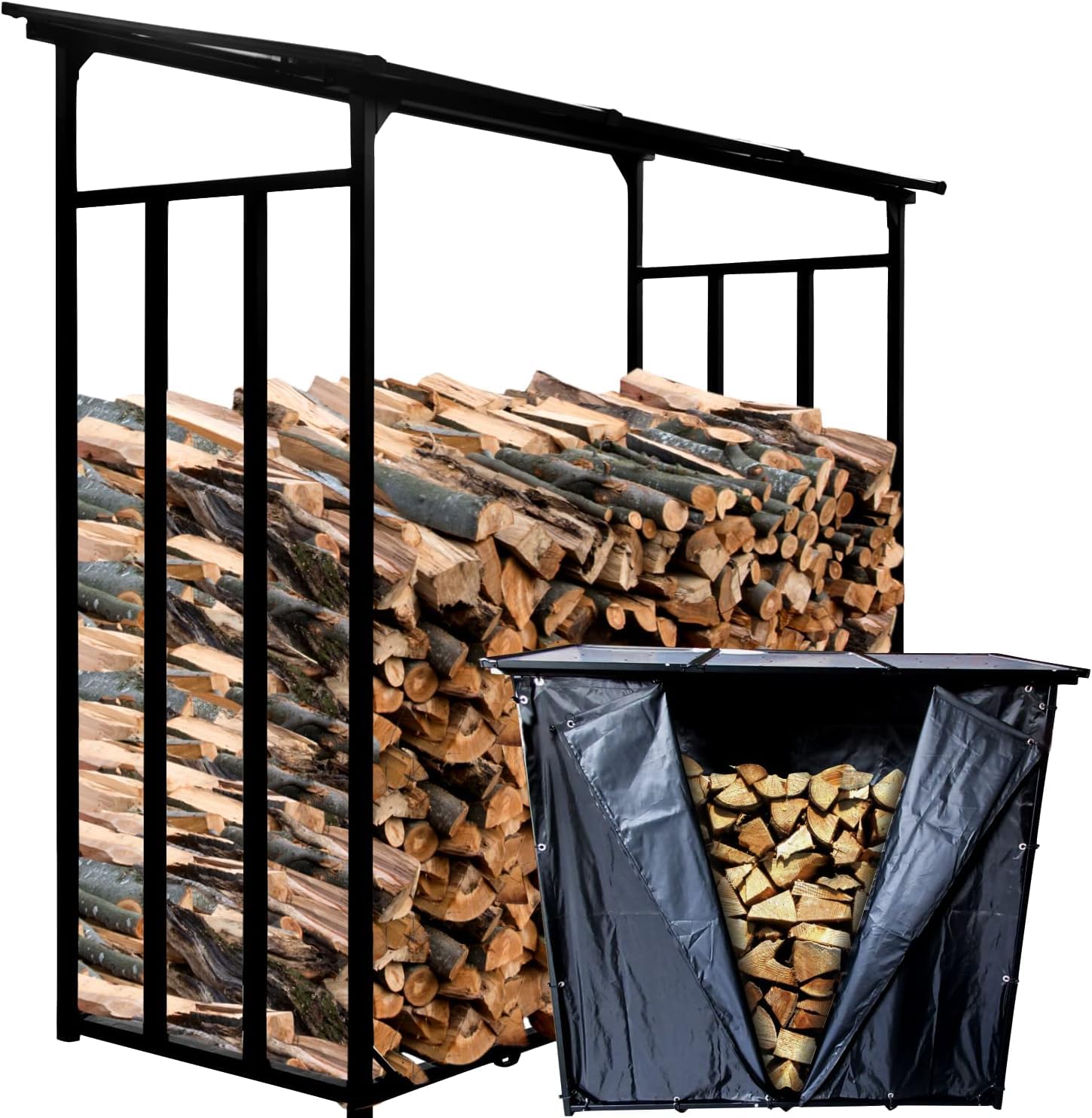 WIELS Metall Kaminholzregal Aussen 185x70x185cm - Mit Wetterschutz, anthrazitfarben. Lagert Brennholz wettergeschützt.