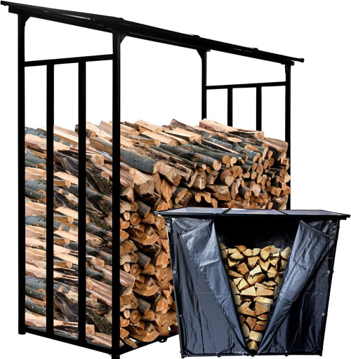 WIELS Metall Kaminholzregal Aussen 185x70x185cm - Mit Wetterschutz