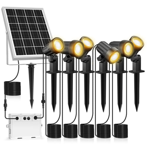 MEIKEE Solar Gartenstrahler 6er-Set mit Erdspiess, 2700K IP66 – warmweisse Leuchten zur Gartenbeleuchtung