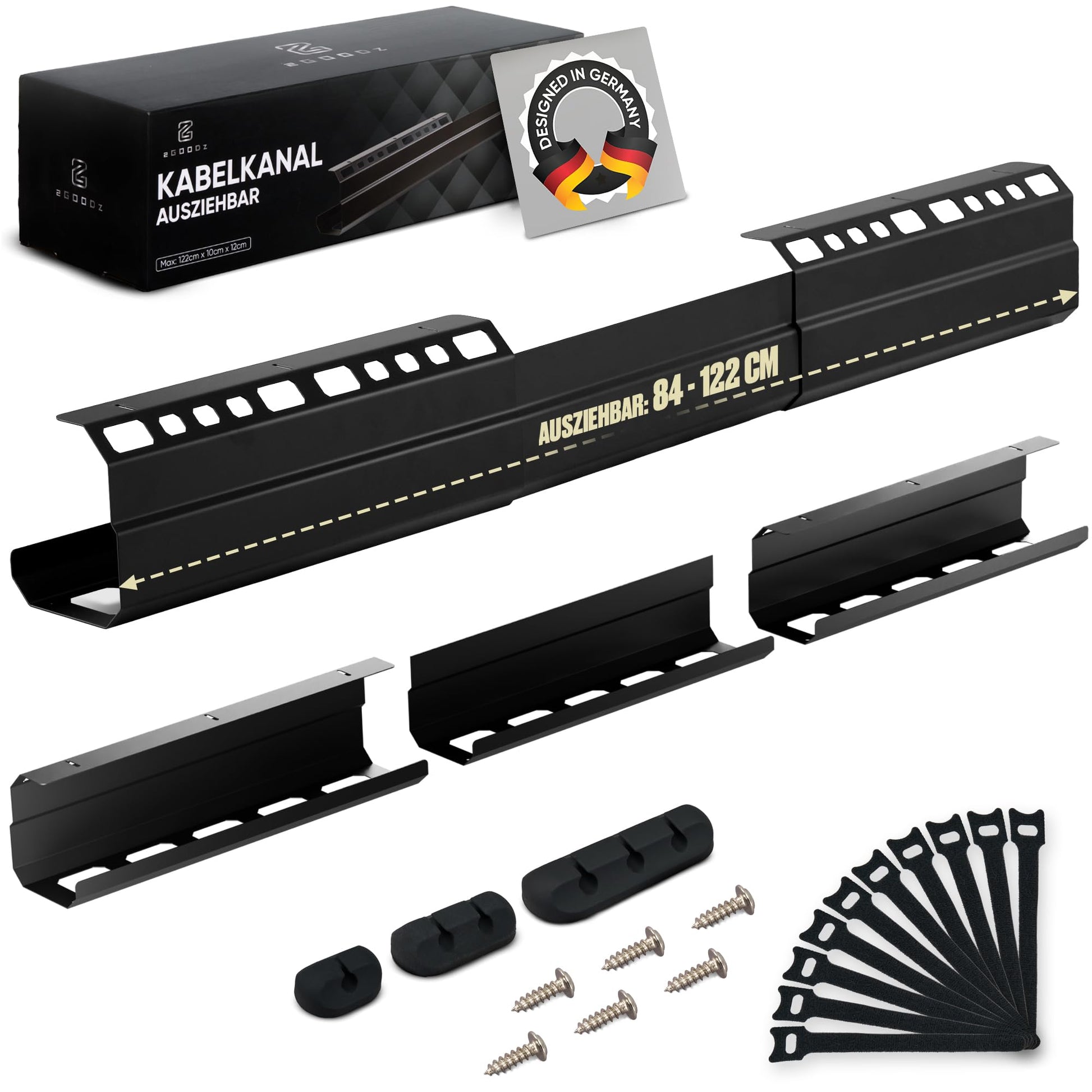 2GOODz Kabelkanal Schreibtisch ausziehbar 84–122 cm, schwarz