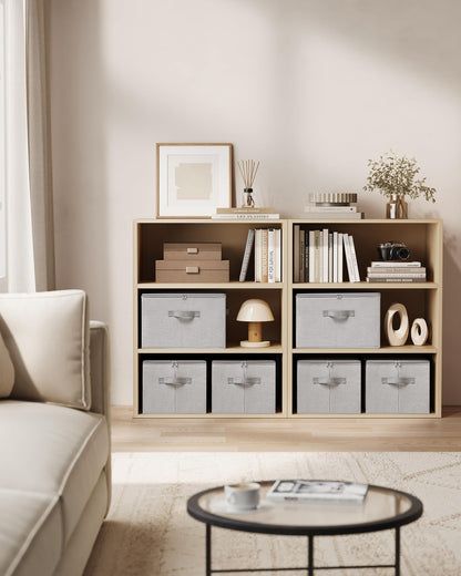 SONGMICS Aufbewahrungsbox mit Deckel, 3er Set, faltbar, taubengrau