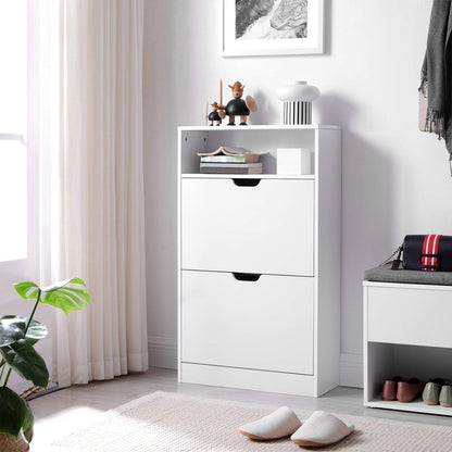 VASAGLE Schuhschrank LBC040W01, Schuhkipper, 2 Klappen, wolkenweiss