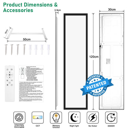 Oraymin LED Panel 120x30 Deckenleuchte Schwarz Dimmbar