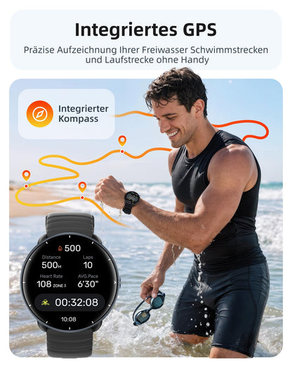 Parsonver Smartwatch PSSW9 mit GPS, 5 ATM, AMOLED, Schwarz, 42 mm