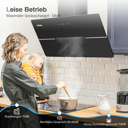 IsEasy Dunstabzugshaube Kopffrei Abluft/Umluft 90cm Schwarz