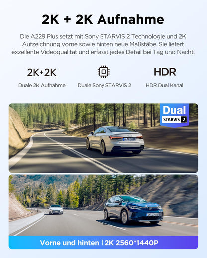 VIOFO A229 Plus Dashcam - 2K Dual WLAN Sprachsteuerung