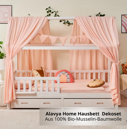 ALAVYA HOME Hausbett Deko Set 3-tlg Bio-Musselin Kinderzimmer - Hellrosa