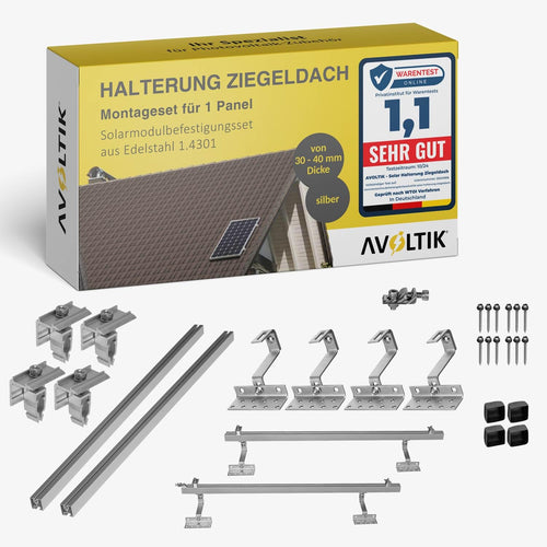 Avoltik Solar Ziegeldachhalterung für Balkonkraftwerk, 30–40 mm mit Edelstahl-Dachhaken und Aluminium-Montageschienen