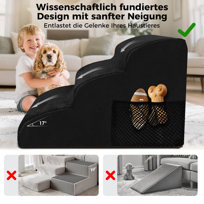 Thihome Hundetreppe 3 Stufen, rutschfest, waschbarer Bezug, schwarz