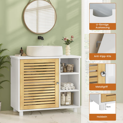 FORABAMB Waschbeckenunterschrank mit Bambustüren, 62 x 30 x 60 cm