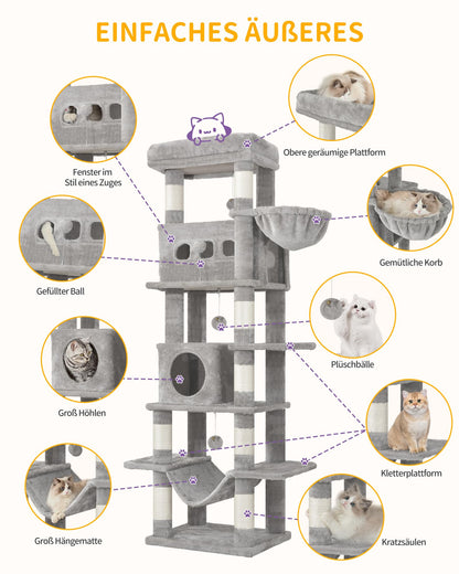 Hzuaneri MS17018LG Katzenbaum 170cm mehrstöckig - Hellgrau