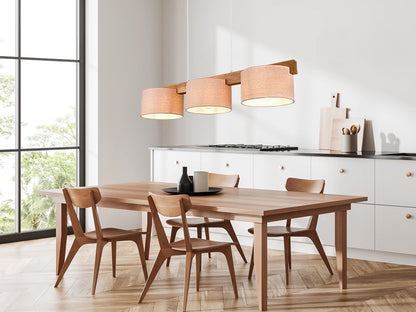 meineWunschleuchte Holzbalken Pendelleuchte – 3-flammig Beige 100cm