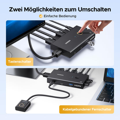 UGREEN HDMI KVM Switch 2 PC 1 Monitor 4K@60Hz 3x USB-A + USB-C