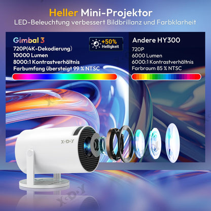 Xgody Gimbal 3 New Tragbarer Projektor 720p HD Android 11 - Weiss
