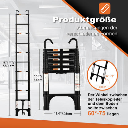 HBTower 3,2m Teleskopleiter Aluminium - Haken Schwarz