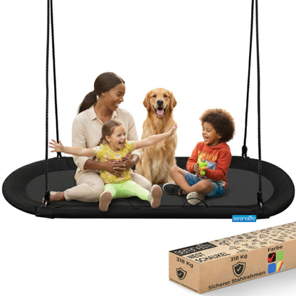 SereneLife Nestschaukel Oval 170 cm, Schaukel bis 317 kg, Schwarz – Sitzfläche aus 600D Oxford-Gewebe mit Kissen