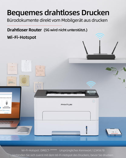 PANTUM P3018DW Laserdrucker – Schwarz Weiss, Duplex, WLAN