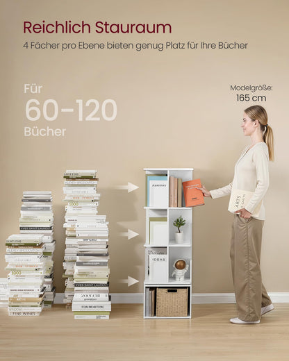 VASAGLE Custos Bücherregal drehbar, 4 Ebenen, Standregal weiss