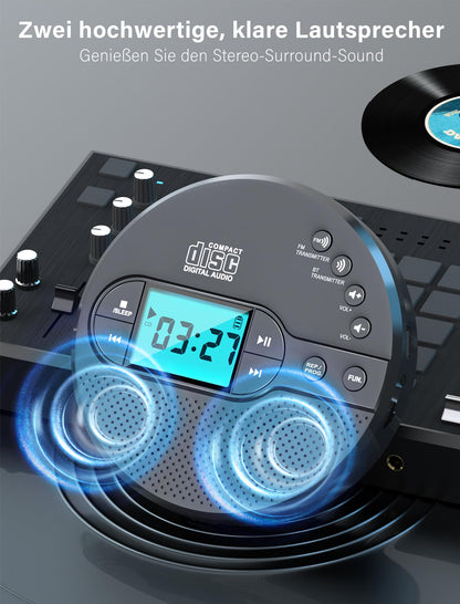 Gracioso CD35 Tragbarer CD-Player mit Bluetooth und FM-Transmitter