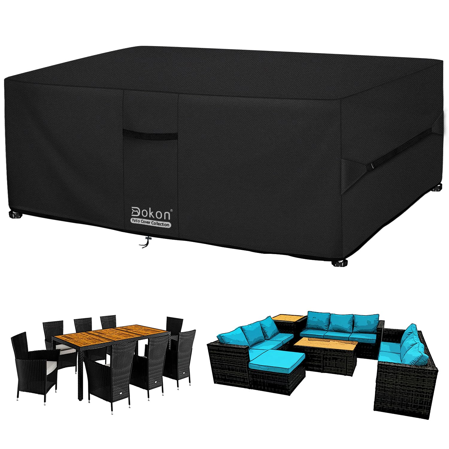 Dokon Gartenmöbel Abdeckung wasserdicht 300x200x90 cm 420D Oxford – Abdeckplane mit Belüftungsöffnungen für Terrassenmöbel