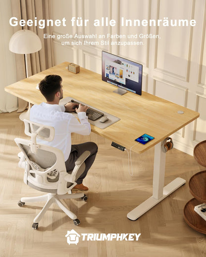 TRIUMPHKEY Höhenverstellbarer Schreibtisch 160x80 cm mit USB, Beige