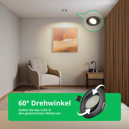 Bojim LED Spot Dimmbar Schwarz Warmweiss 5.5W - 68-80mm, 10er Set