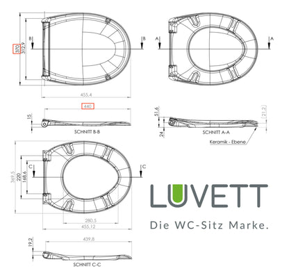 LUVETT C770 ovaler WC-Sitz Absenkautomatik - Manhattan Grau