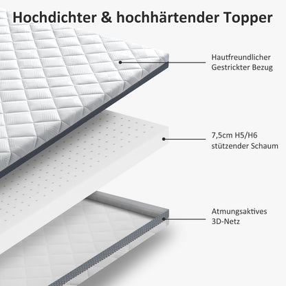 BedStory Matratzentopper 140x200 cm H5/H6, Kaltschaum, 7,5 cm