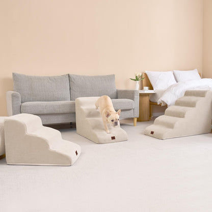 EHEYCIGA Hundetreppe 4 Stufen, Haustiertreppe aus Schaumstoff, Beige