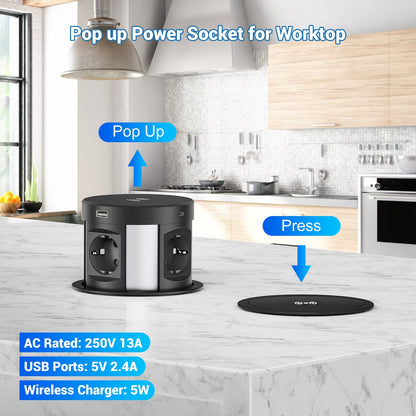 SmartDesk Versenkbare Tischsteckdose 4-fach USB-C/A Qi Schwarz