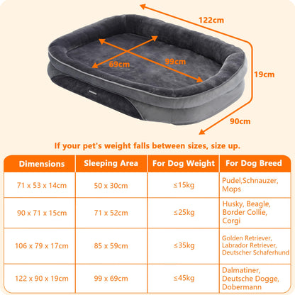 HMTOPE Orthopädisches Hundebett für grosse Hunde – 122x90cm, Dunkelgrau