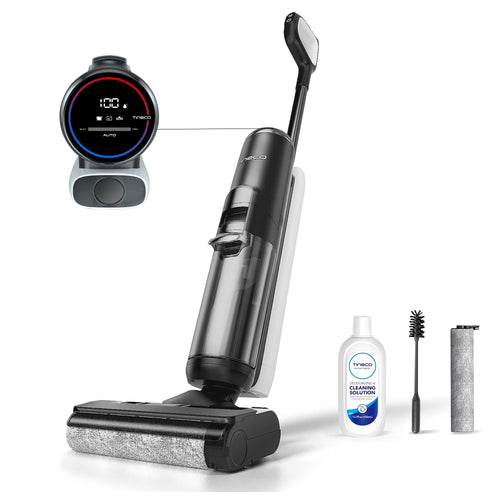 Tineco Floor One S5 Smart Nass-Trockensauger – iLoop Kabellos: Aufrechter, weiß-grauer Sauger. Reinigt Hartböden nass & trocken.