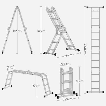 SONGMICS Alu Mehrzweckleiter GLT36M – 12 Stufen, 6 Positionen